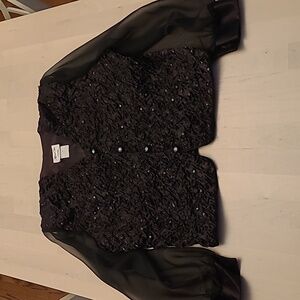 EUC VTG Jeffery & Dara by Tom Bara Black Formal Sequined Sheer Sleeved Blazer